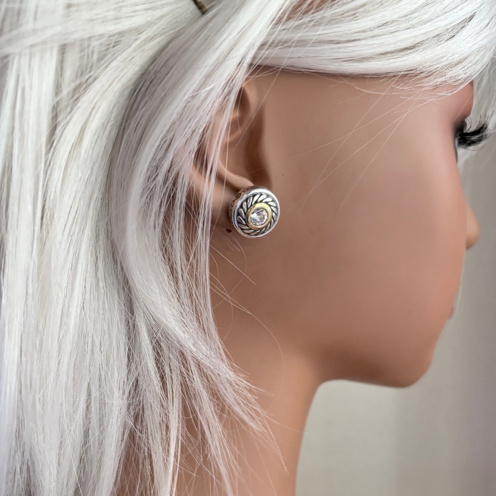 Brighton Heiress Crystal Post Two Tone Silver/Gold Plate Pierced Earrings